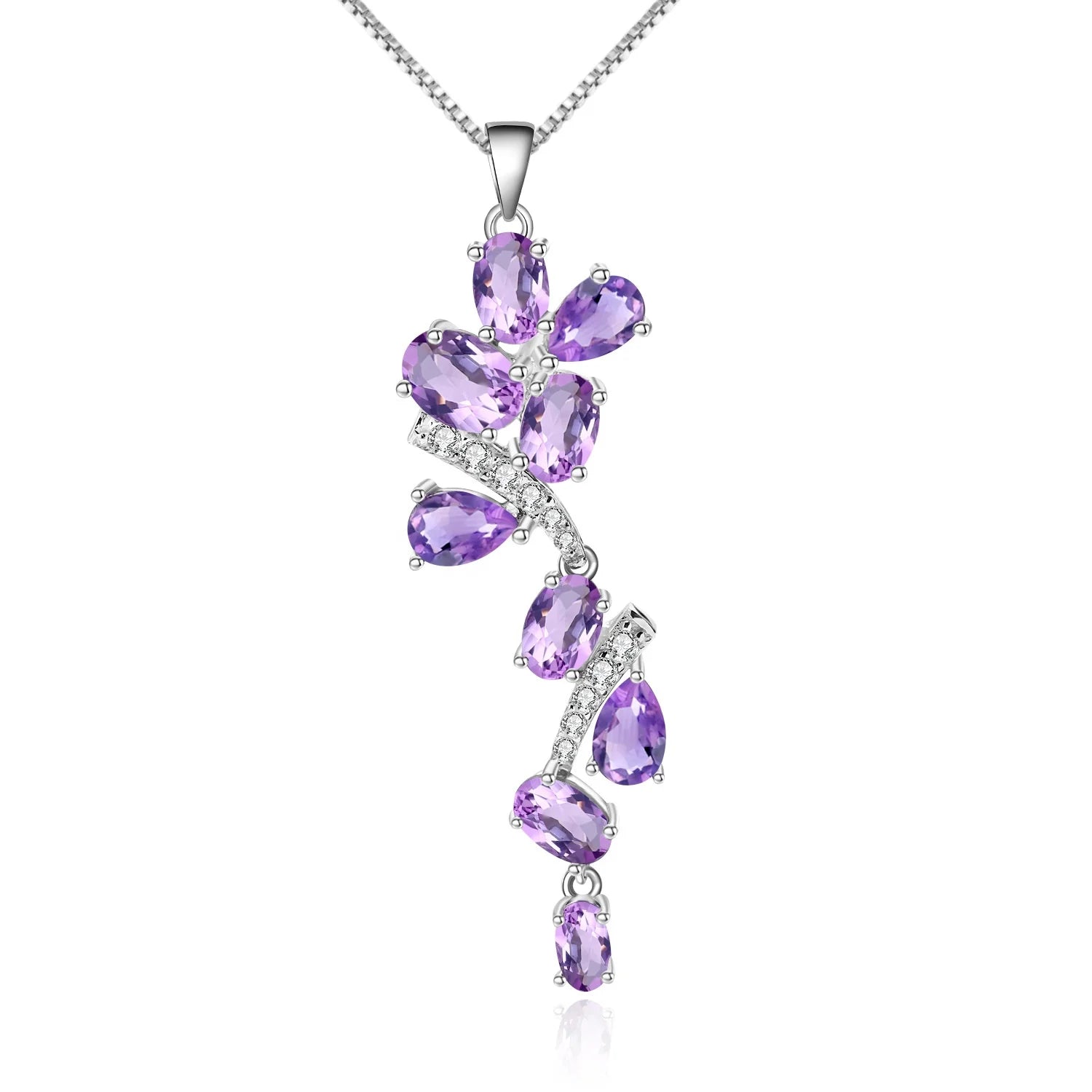 Rhodium 925 Sterling Silver Hand Setting Jewelry Romantic Purple Amethyst Pendant Necklace