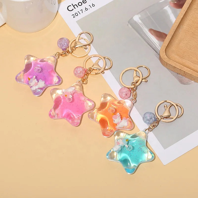 Dream Liquid Key Holder Quicksand Keyrings Floating Pendant Key Chain Key Ring Cute Unicorn Acrylic Keychain