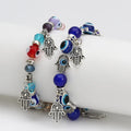 Trendy Lucky Cuff Bangles Bracelet Handmade Elastic Turkish Glass Bead Devil Eye Fatima Palm Charm Bracelet