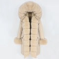 OFTBUY 2024 Women's X-Long Waterproof Winter Parka Jacket Natural Fox Fur Collar Hood Detachable Big Fur Zipper Windproof