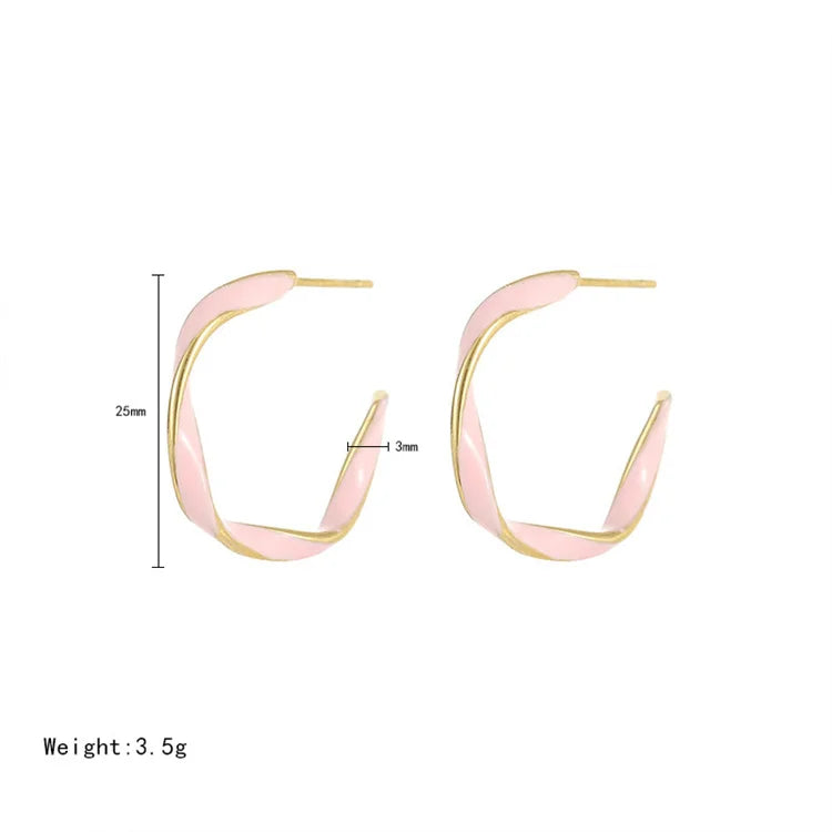 Ins Popular 18k Gold Plated Wave Earrings Stainless Steel Enamel Stud Earrings