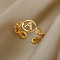 G1775 Hip Hop A-Z Initials Letter Ring Stainless Steel Jewelry Personalized Gold Plated Hollow Chain Initial Alphabet Ring