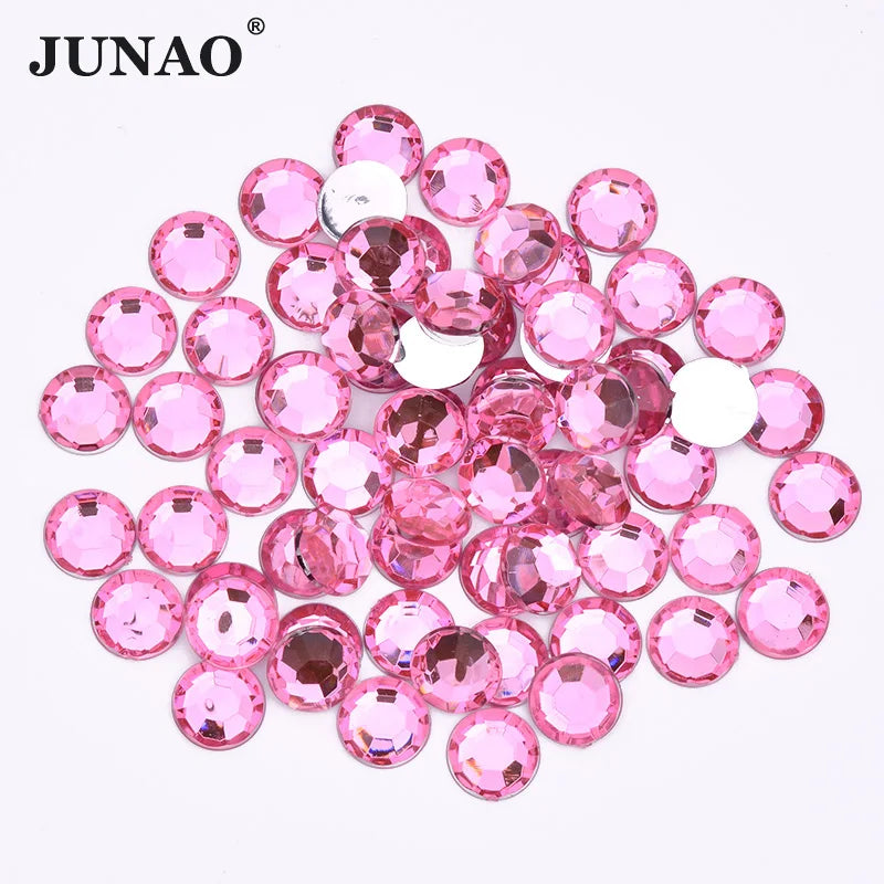 JUNNAO Factory Top Quality 12mm Loose Acrylic Diamond Light Pink Strass Non Sewing Flatback Round Rhinestone for Dress