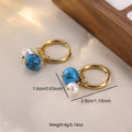 Vintage No Fading 18K Gold Plated Stainless Steel Turquoise Natural Bead Pendant Hoop Pearl Earrings