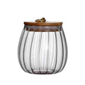 Transparent Trapezoidal Round Shape High Borosilicate Glass Copper Ring Vertical Stripe Storage Jar with Bamboo Cover