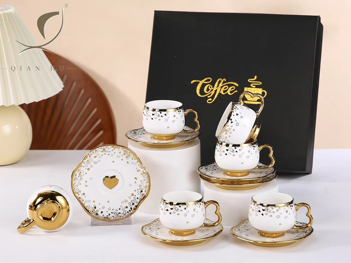 2026 New Arrived QIAN HU Nordic Style Ceramic Tea Cup Set Customized Pastoral Flowers Traditional Art for Hotels' Afternoon Tea