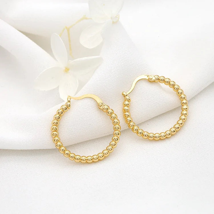 Wholesale 14K Gold Plated Round Brass Beaded Women's Jewelry Earrings Simple and Stylish Design Hoop Earring