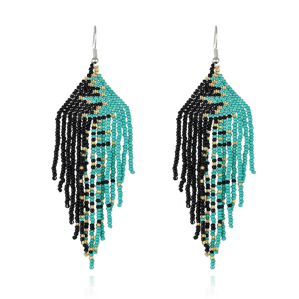 Bohemian Multicolor Tassel Fringe Acrylic Beaded Glass Beads Earrings Women's Jewelry Miyuki Earring for Weddings Parties Gift
