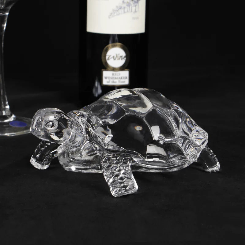 Modern EU Hand Blown Carved Etched Sea Animal Crystal Glass Tortoise Figurine Decoration Multiple Sizes