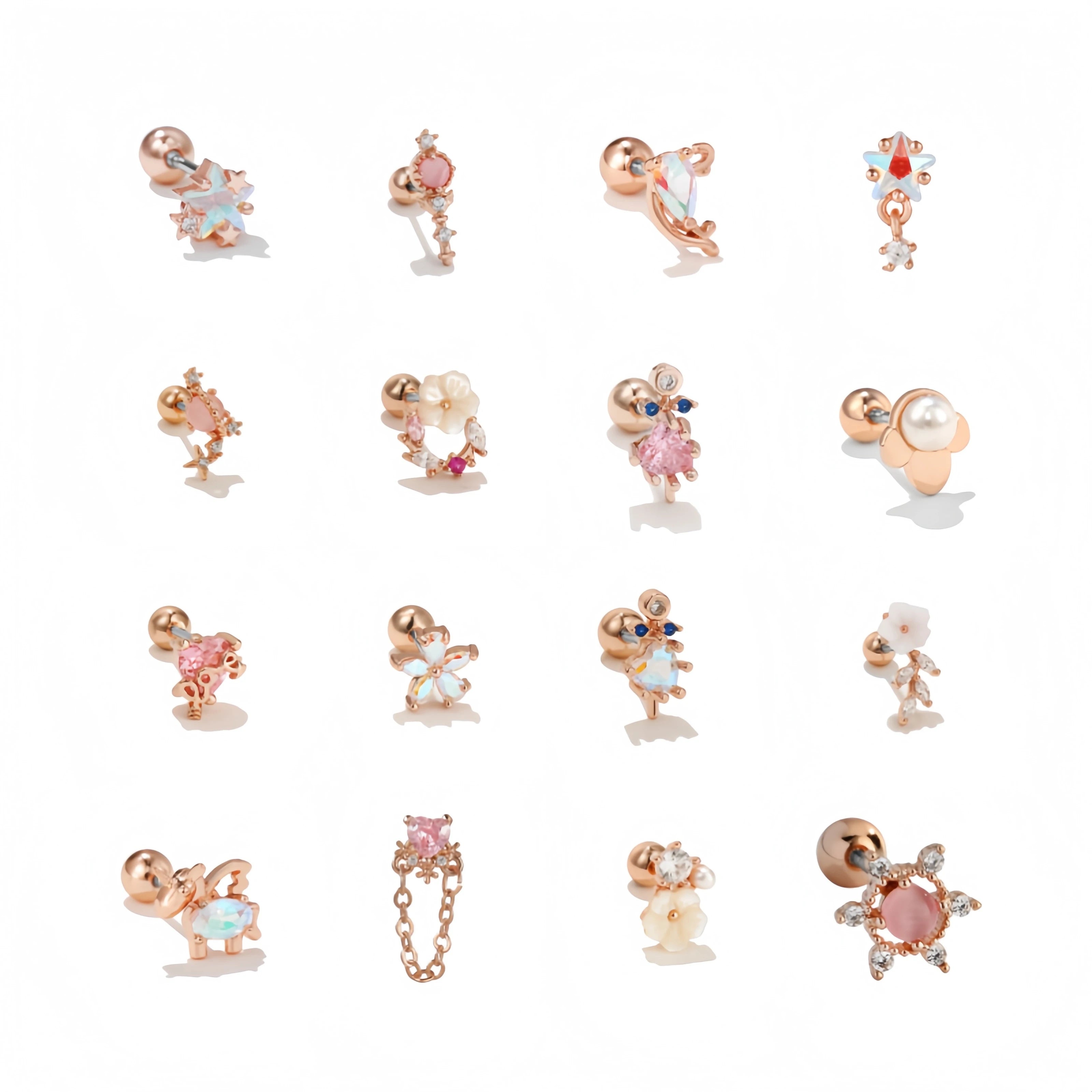 Korean Women Zircon Star Flower Butterfly Brass Ear Studs Trend Wholesale Flash No Fade Rose 18k Gold Piercing Jewelry Earrings