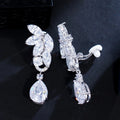 High Quality CZ Crystal Big Long Water Drop Clip on No Pierced Earrings for Women Wedding Party Jewelry Without Hole Piercing