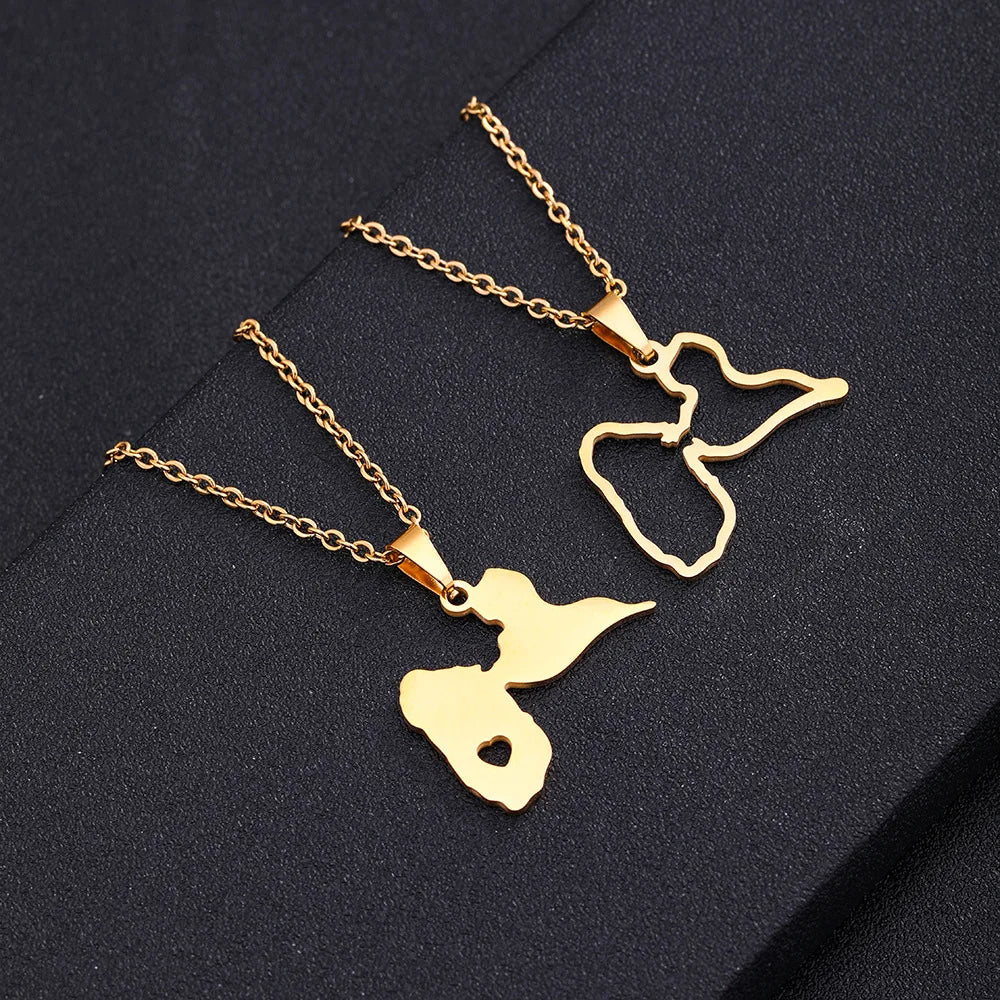 Manufacturer Guadeloupe Map Chain Necklaces Stainless Steel Silver 18K Gold Plated Zircon Stone Pendant Necklace Guadeloupe Flag