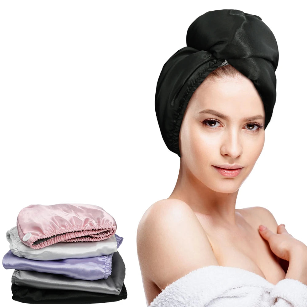 Satin Hair Towel Doble Layer Hair Wrap 2 Pcs Set Super Absorbent Microfiber Hair Towel Turban