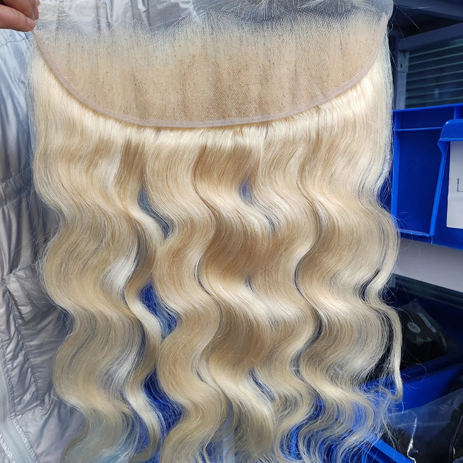 Top Quality Preplucked With Baby Hair 613 Blonde Thin Transparent Swiss Lace Closure Frontal