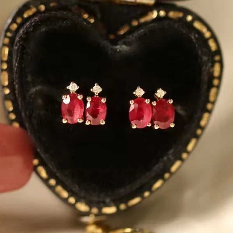 Aimgal Fine Jewelry NGTC Certified AU750 18K Gold Stud Earrings 0.35ct Mozambique Ruby Women's Trendy Gift Weddings