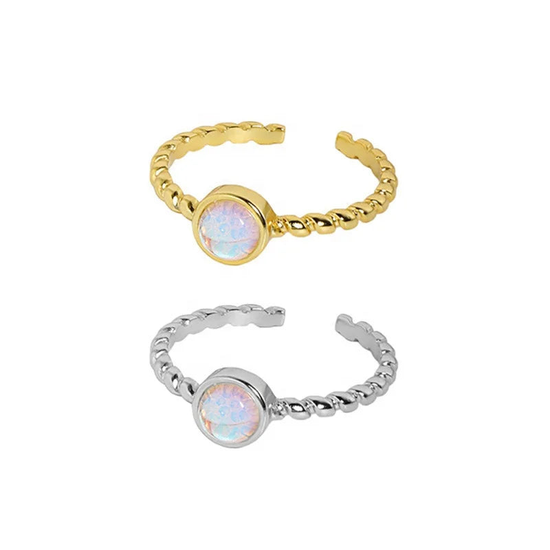 Hot Sales 925 Sterling Silver Open Adjustable Platinum Plated Braided Twisted Stacking Moonstone Ring for Women