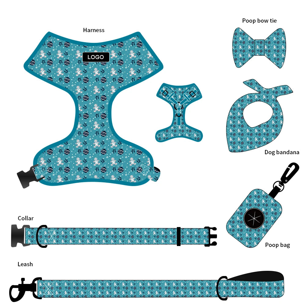 Custom Luxury Reflective Padded Adjustable Pet Collar Dog Harness and Leash Set for Puppies