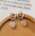 Dainty Cute Fashion Natural Stone Pink Crystal Rose Quartz Heart Pendant Earring for Women Girls