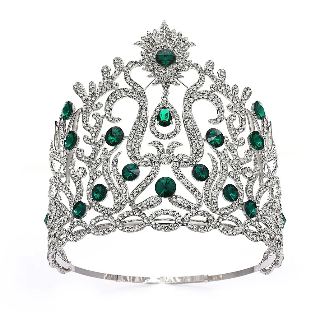 Luxury Alloy Round Adjustable Bridal Tiara Crystal Rhinestone Beauty Elegant Pageant Crowns for Wedding & Prom Larger Tall