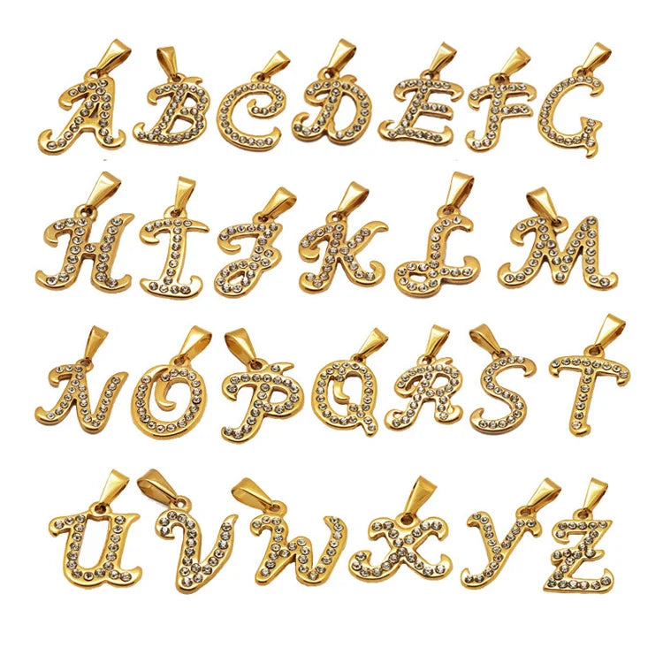1pcs MOQ Gold Tarnish Free Alphabet Necklace Stainless Steel Women Jewelry Accessories Cubic Zirconia Initial Letter Pendant