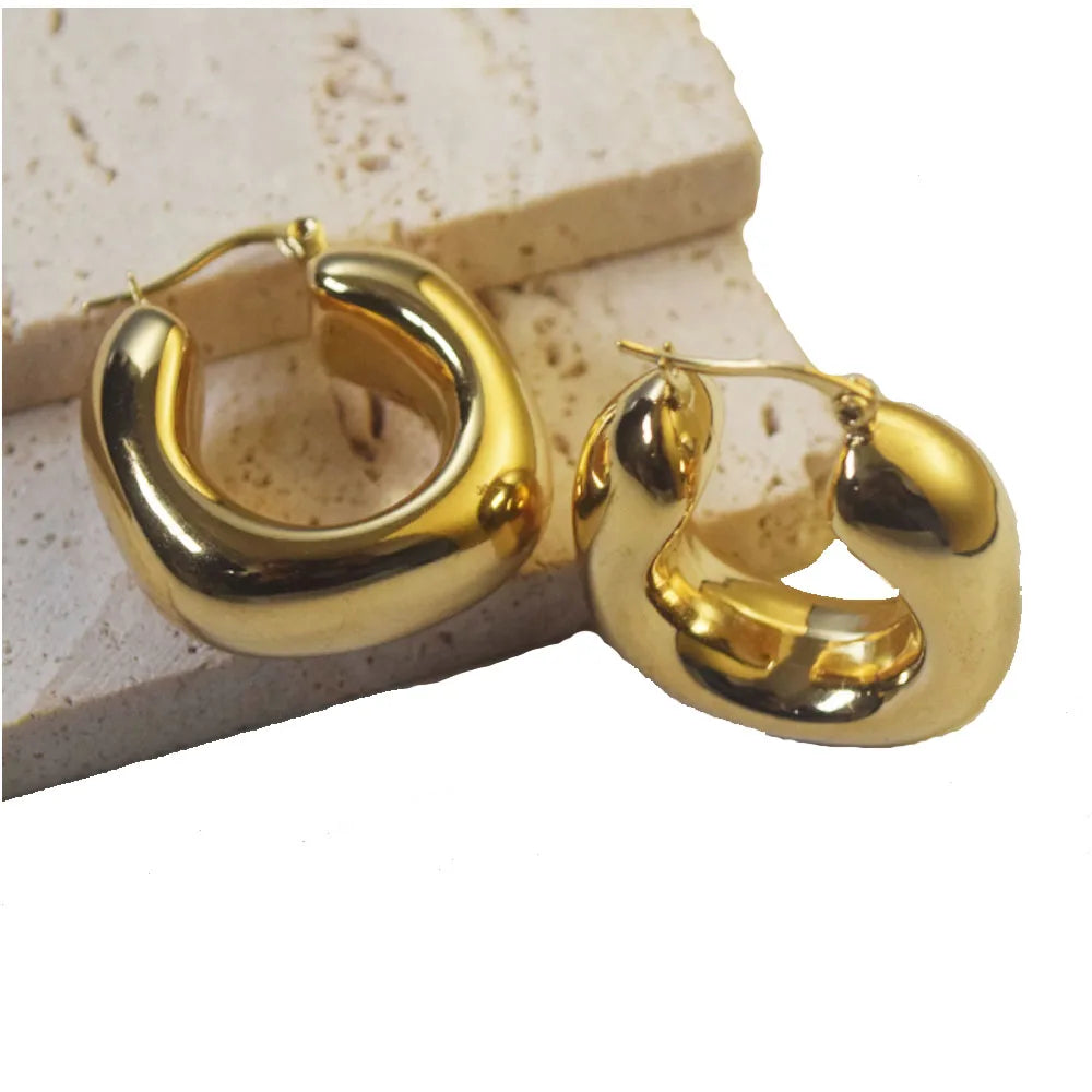 Waterproof Tarnish Free Designer Inspired Stainless Steel Gold Plate Hoop Dangle Blank Earring 3cm
