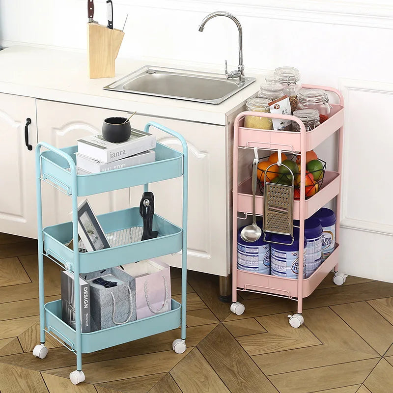 3-Tier Kitchen Rolling Metal Storage Organizer Mobile Utility Cart with Caster Wheels Double Tiered Kitchen Cart