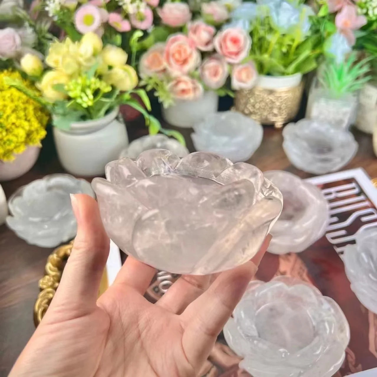 Wholesale Fashion Custom Natural Healing Stones Folk Crafts clear Quartz Candle Holder