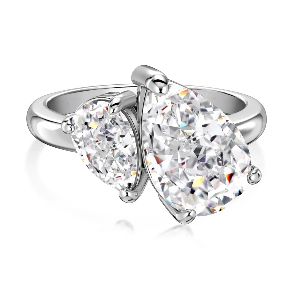 Dylam Classic Dainty Design 925 Sterling Silver Rhodium Plated Double Stone 8A Crushed Iced Out Cut Cubic Zirconia Jewelry Rings
