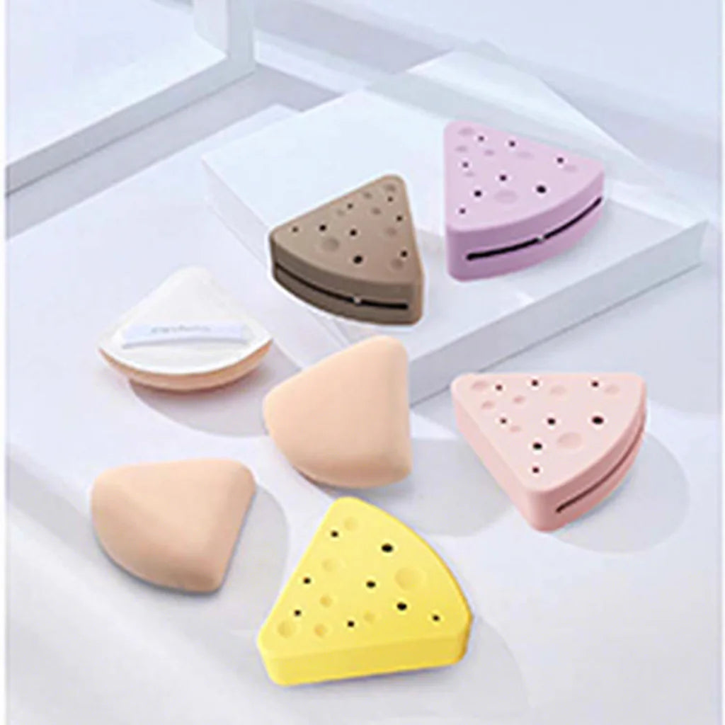 Triangle Powder Puff Storage Box Beauty Egg Foundation Liquid Dry and Wet Available air Vent Cheese Silicone Puff Storage case