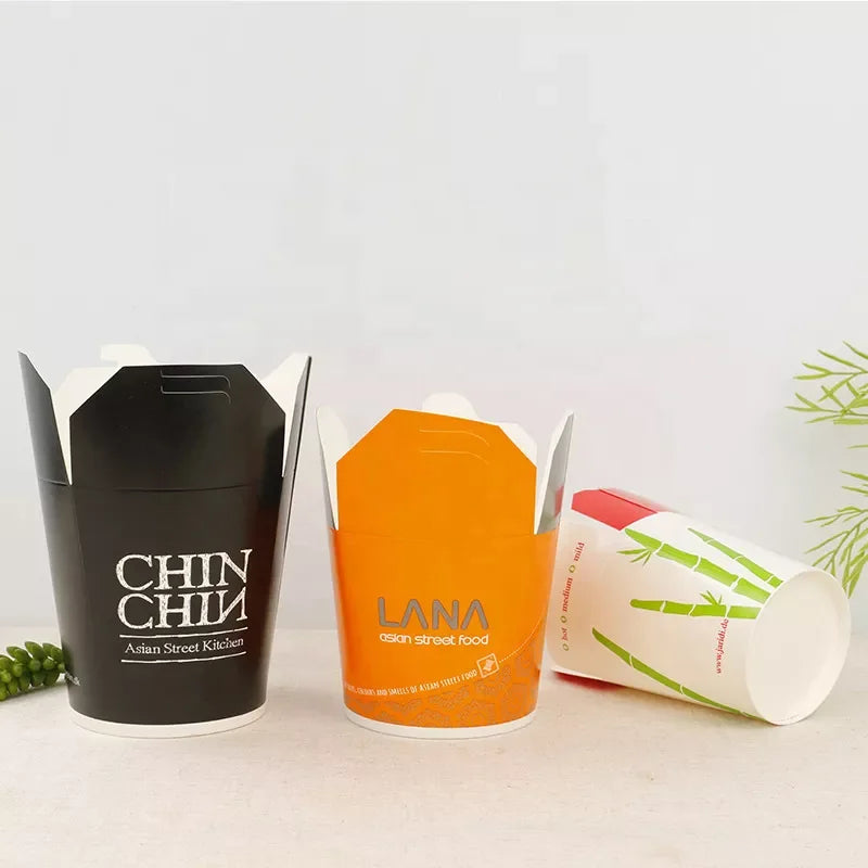 16 oz Custom Printed logo Disposable Take Away Paper Noodle Box Degradable White Paper Spaghetti Noodles Box