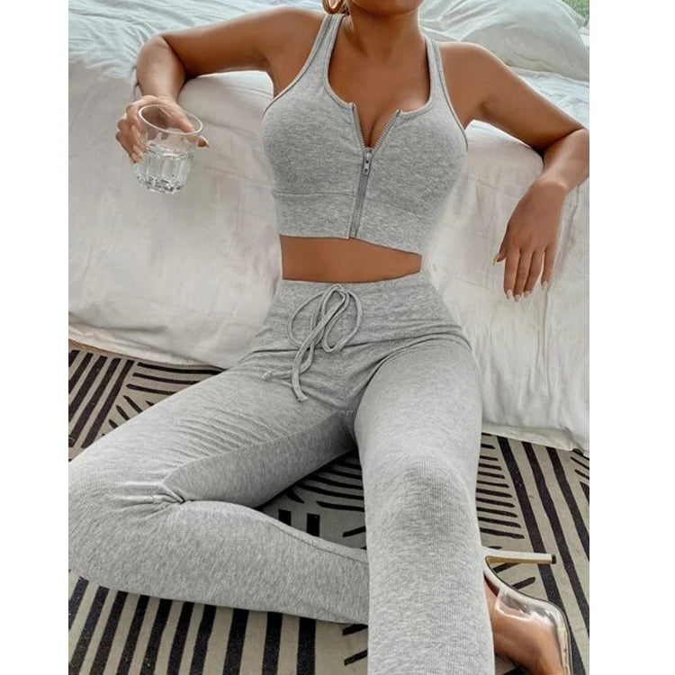 E221237 2026 Women's Summer Clothing Sets Matching Solid Crop Tank Top Joggers Pants Set Womens Two Pieces Outfits 2 Pcs Set