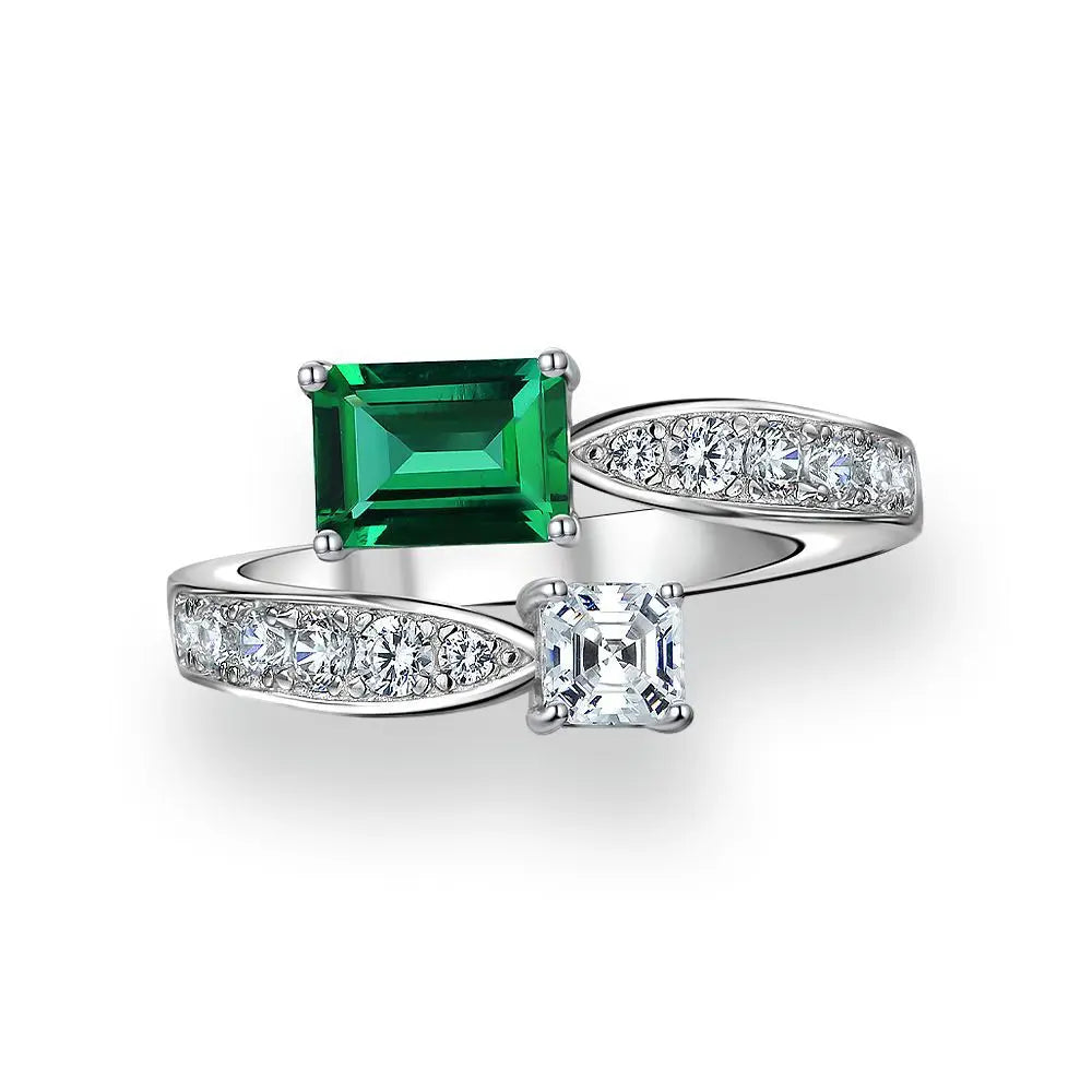 2022 New Design Custom Made 925 Silver Gold Plated  Green 5x7mm 1CT Vvs Lab Grown Emerald Rings