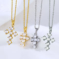 Hot Sell Ice Out Tennis Cross Pendant Stainless Steel Cubic Zircon Gold Plated Cross Necklace for Women