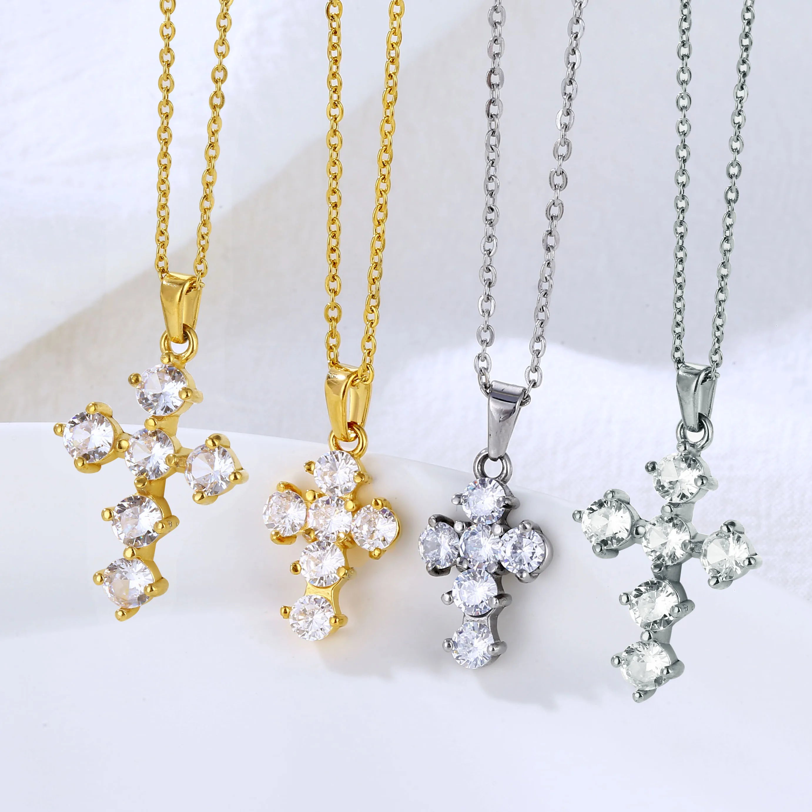 Hot Sell Ice Out Tennis Cross Pendant Stainless Steel Cubic Zircon Gold Plated Cross Necklace for Women