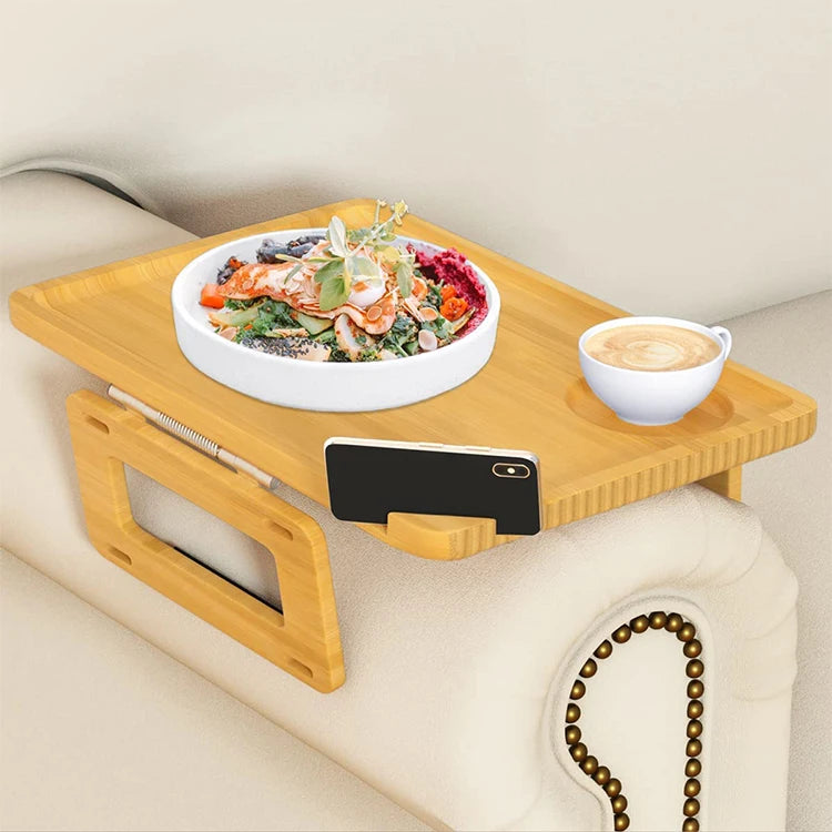 Bamboo Sofa Arm Clip Table Armrest Tray Table Multi-Function Couch Arm Table Suitable for Home Drinks