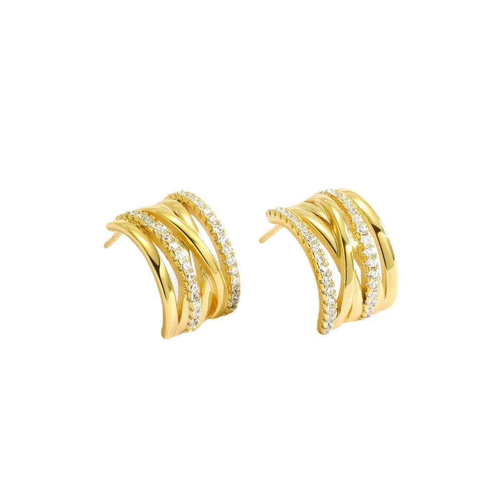 Duyizhao Cubic Zircon Twisted Wide Chunky Hoop Earrings 18K Gold Plated Earrings Statement Jewelry 2023