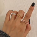 Women Gold Silver Plated Copper Infinity Symbol Ring White CZ Infinity Promise Forever Love Knot Stacking Adjustable Cuff Rings