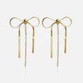 2024 Dazan New Summer HOT 18k Gold Plated Hypoallergenic Stainless Steel Korean Cute Bow Chain Zircon Earrings Dignified Jewelry