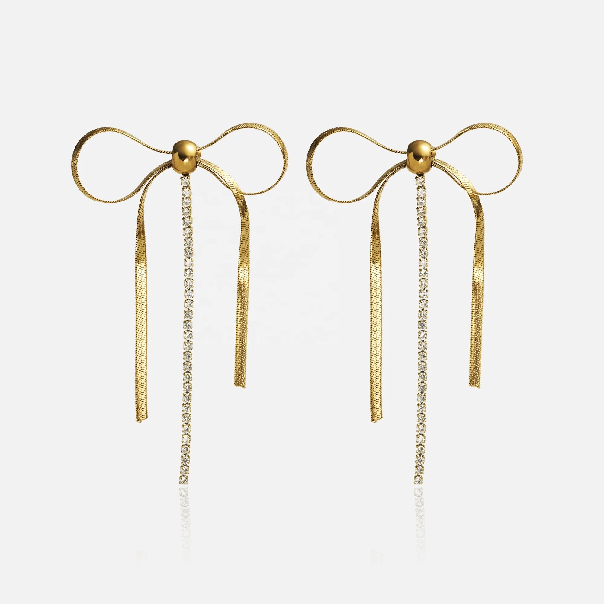 2024 Dazan New Summer HOT 18k Gold Plated Hypoallergenic Stainless Steel Korean Cute Bow Chain Zircon Earrings Dignified Jewelry