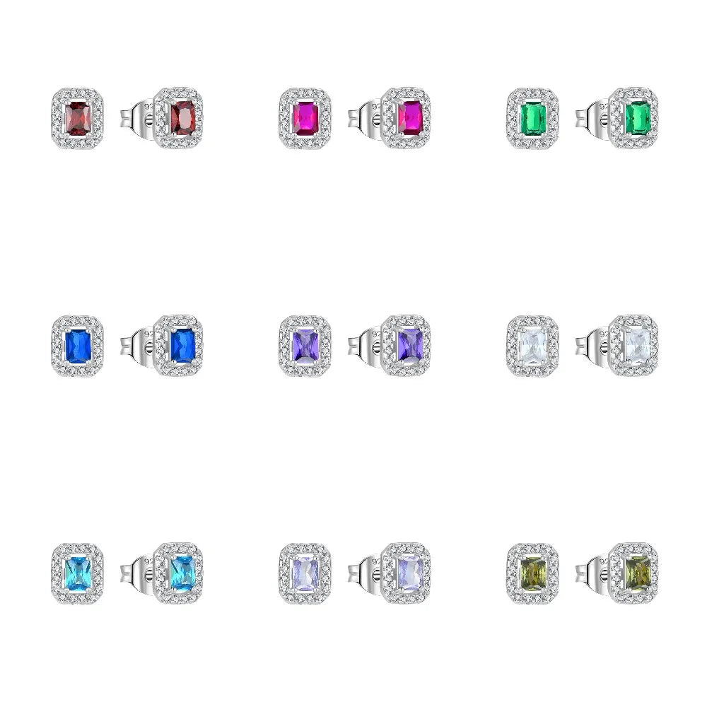 Wholesale 925 Sterling Silver Colorful Zirconia Baguette Halo Stud Earrings Factory Direct Luxury Fine Jewelry