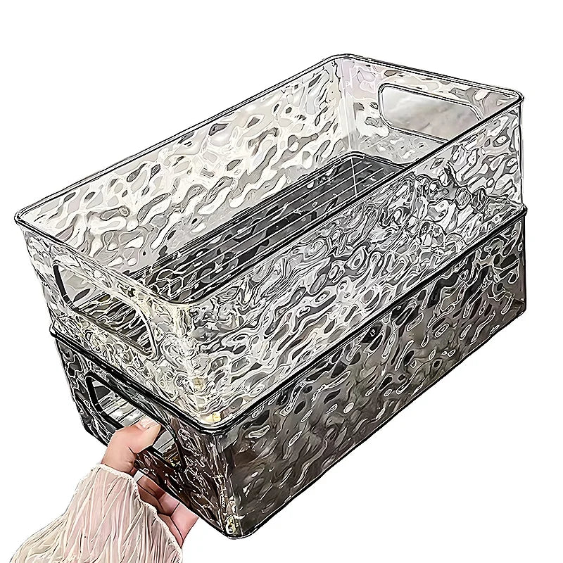Luxury Transparent Metal Grain Storage Box Double Rectangular Plastic Household Organizer for Cosmetics Desktop Living Room Use