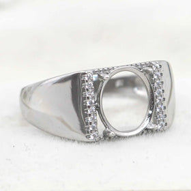 Sterling Silver 8*10mm Semi Mount Men's Ring Frame Empty Blank Claw Setting S925 Base Holder Without Center Stone for DIY Inlay