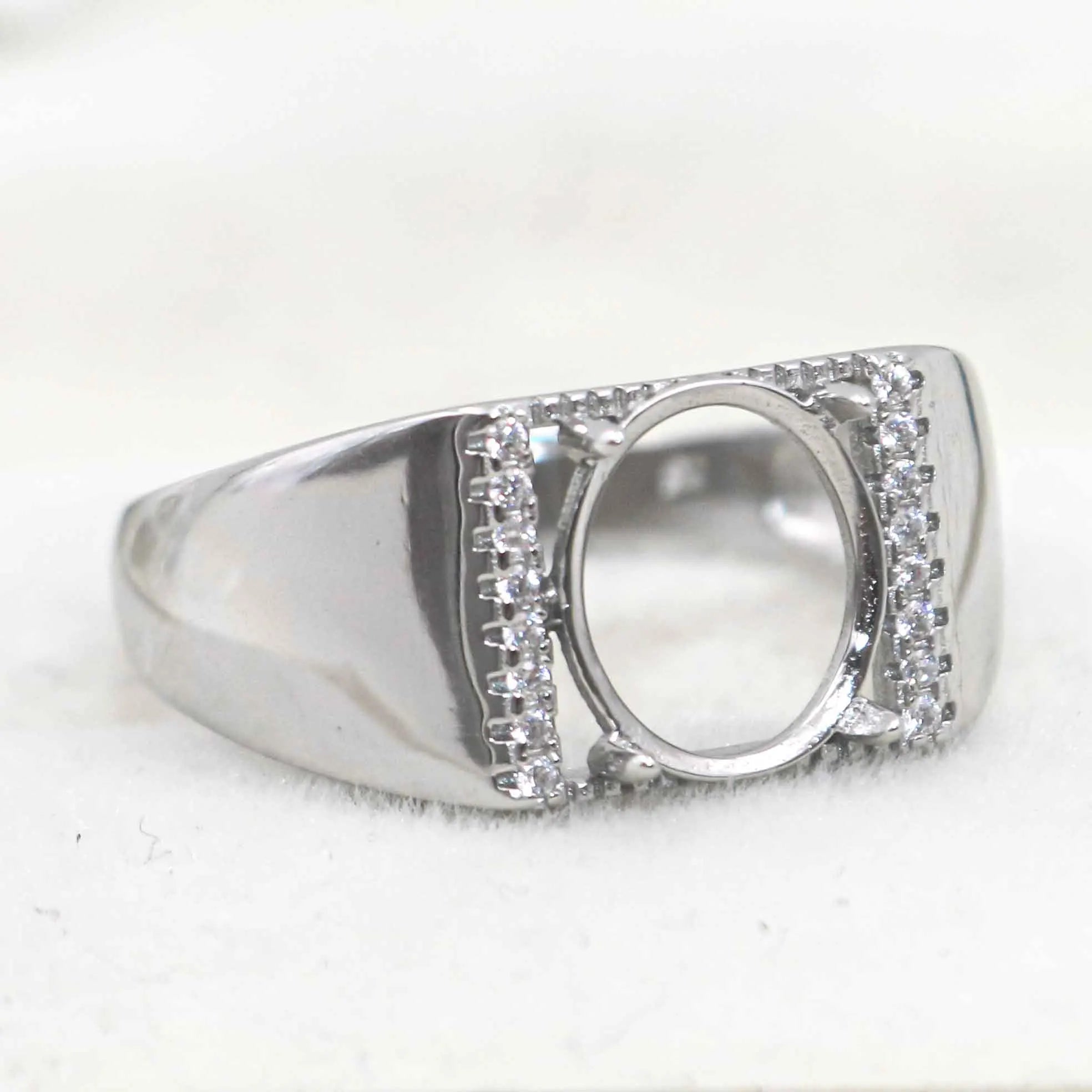 Sterling Silver 8*10mm Semi Mount Men's Ring Frame Empty Blank Claw Setting S925 Base Holder Without Center Stone for DIY Inlay