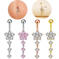 Fashion Punk Style Flowers Stainless Steel Silver Navel Ring Crystal Rhinestone Bell Button Pierced Body Navel Nail Unisex 10mm