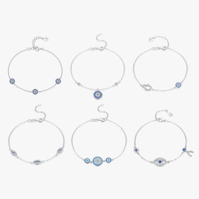 Pure 925 Sterling Silver Luxury Fine Jewelry Turquoise Blue Evil Eyes Clear Cubic Zircon Crystal Link Chain Bracelet for Women