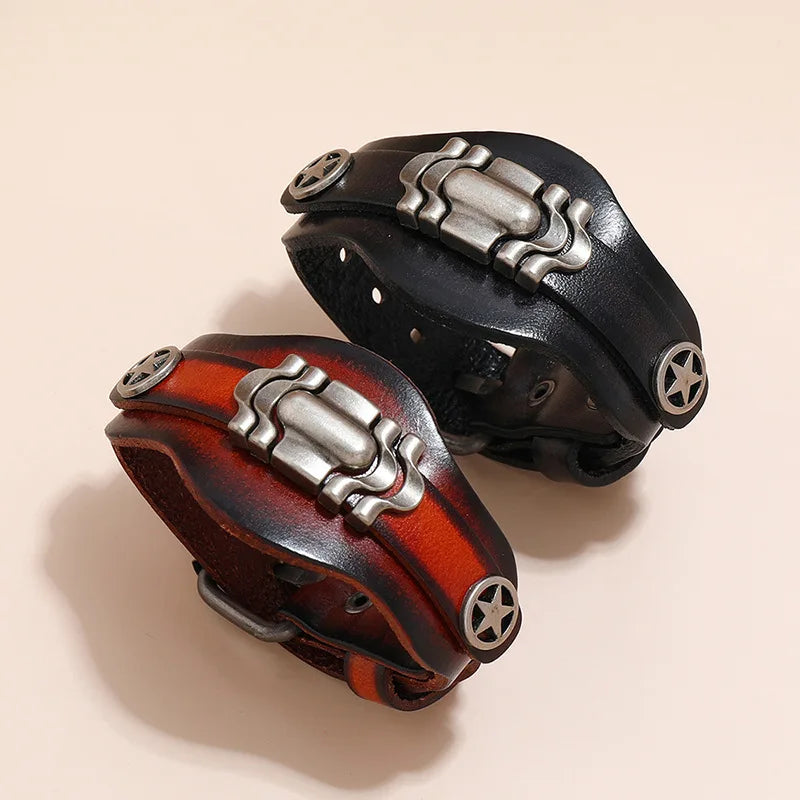 Wholesale Punk Cool Manly Hand Man Cow Leather Bangle Bracelet