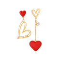 Wholesale Stainless Steel Gold Plated Zircon Charm Red Heart Dangle Asymmetric Earring Women China Manufacturer Factory Supplier