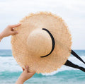 Lafite Female Straw Hat for Summer Beach Holidays White or Black Lace Tie Strap Sunshade Raffia Material for Sports and Travel