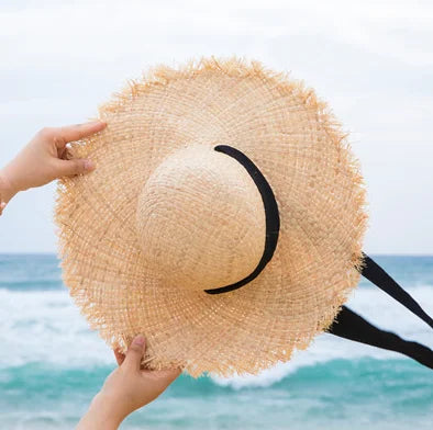 Lafite Female Straw Hat for Summer Beach Holidays White or Black Lace Tie Strap Sunshade Raffia Material for Sports and Travel