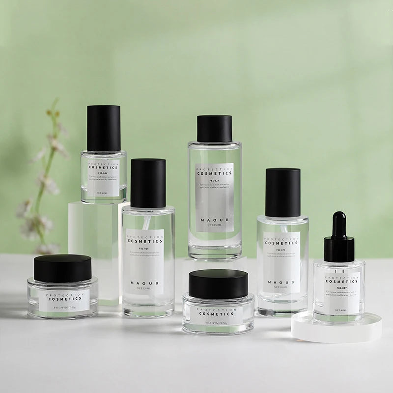 Wholesale clear Glass Dropper Serum Bottle 1oz 40ml 50ml Spray 100ml 4oz 5oz Serum Glass Bottles Pump with Black Cap